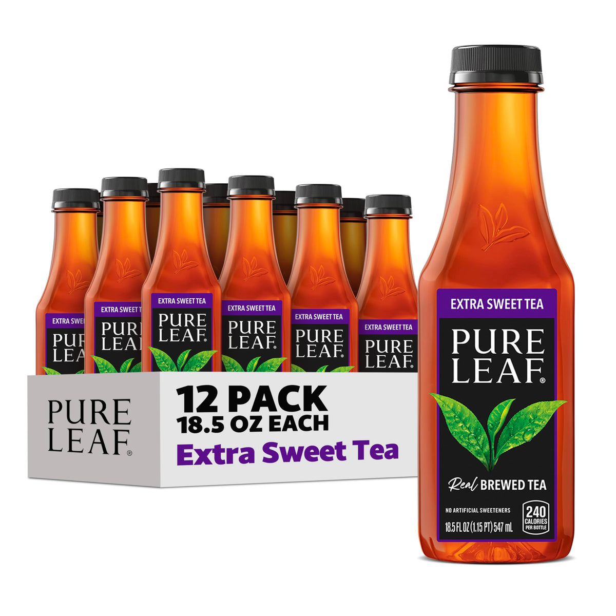 Pure Leaf Extra Sweet iced tea bottle pour highlights real brew flavor