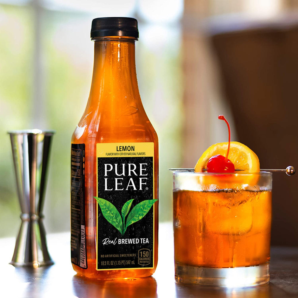 Pure Leaf Iced Tea bottle cap with ice suggesting cold serving.