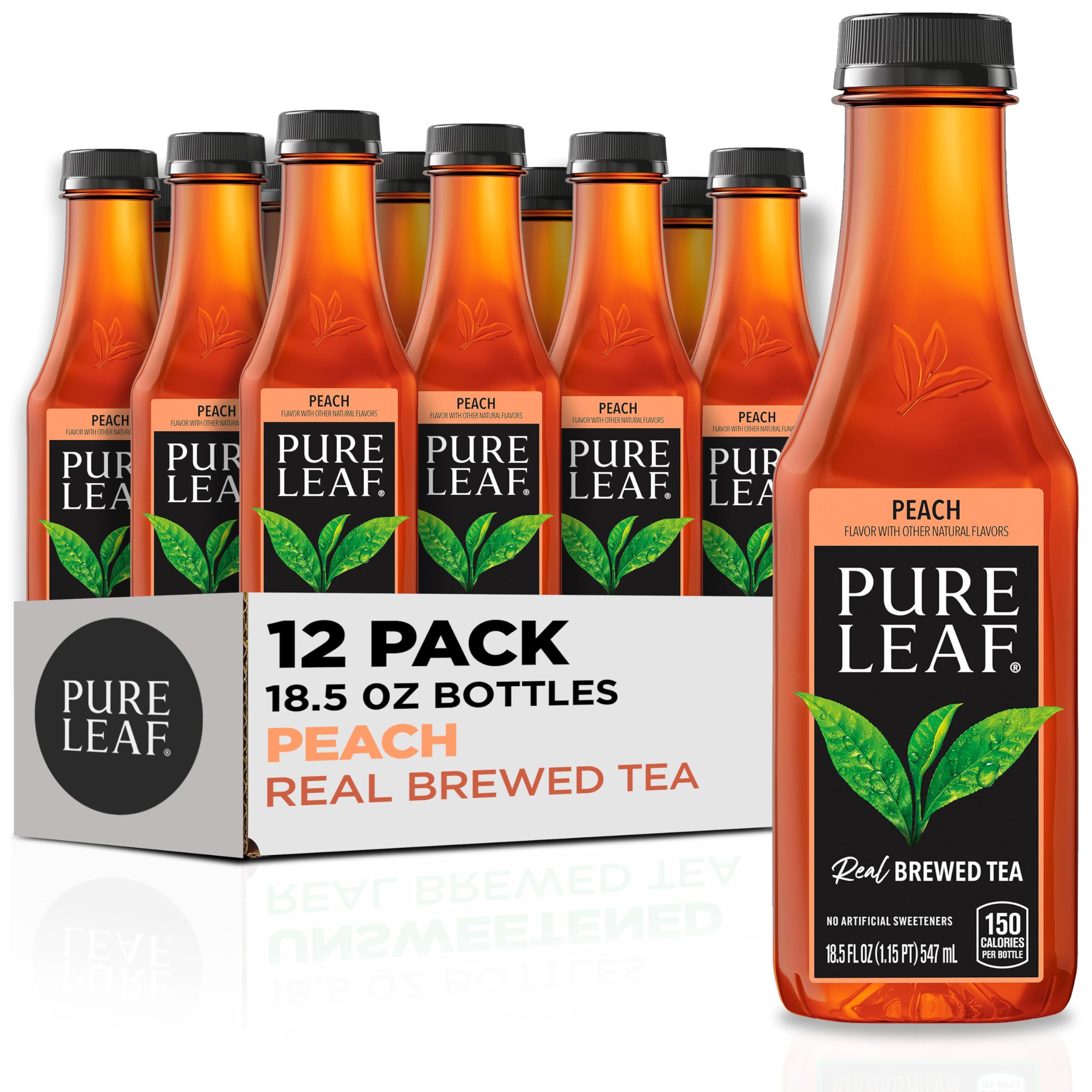 Pure Leaf Peach Iced Tea bottle shows real brewed flavor for refreshing sip