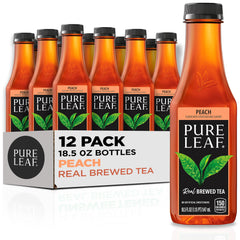 Pure Leaf Peach Iced Tea bottle shows real brewed flavor for refreshing sip