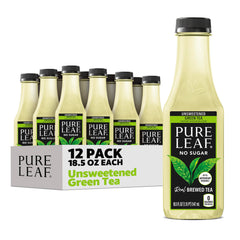 Pure Leaf unsweetened green tea bottle poured for a refreshing, zero-calorie break