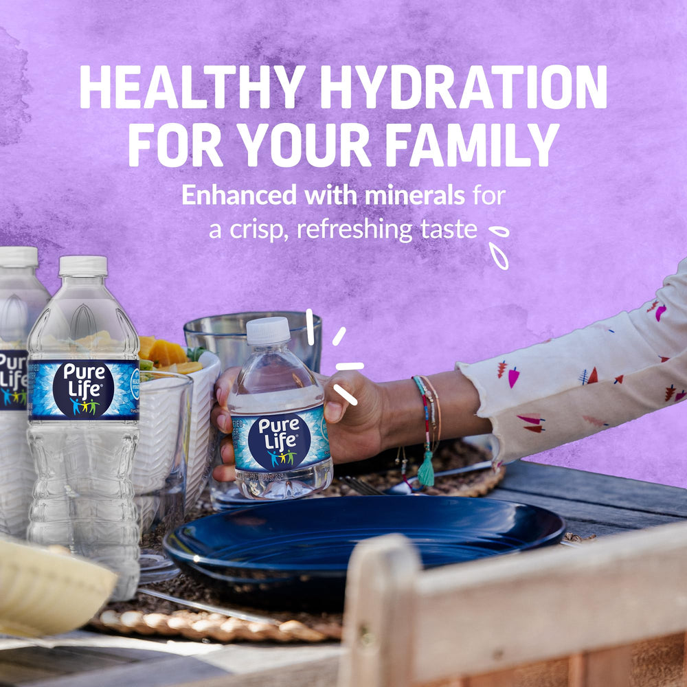 Pure Life mineral-enhanced water close-up emphasizes flavorful minerals contributing to a crisp finish.