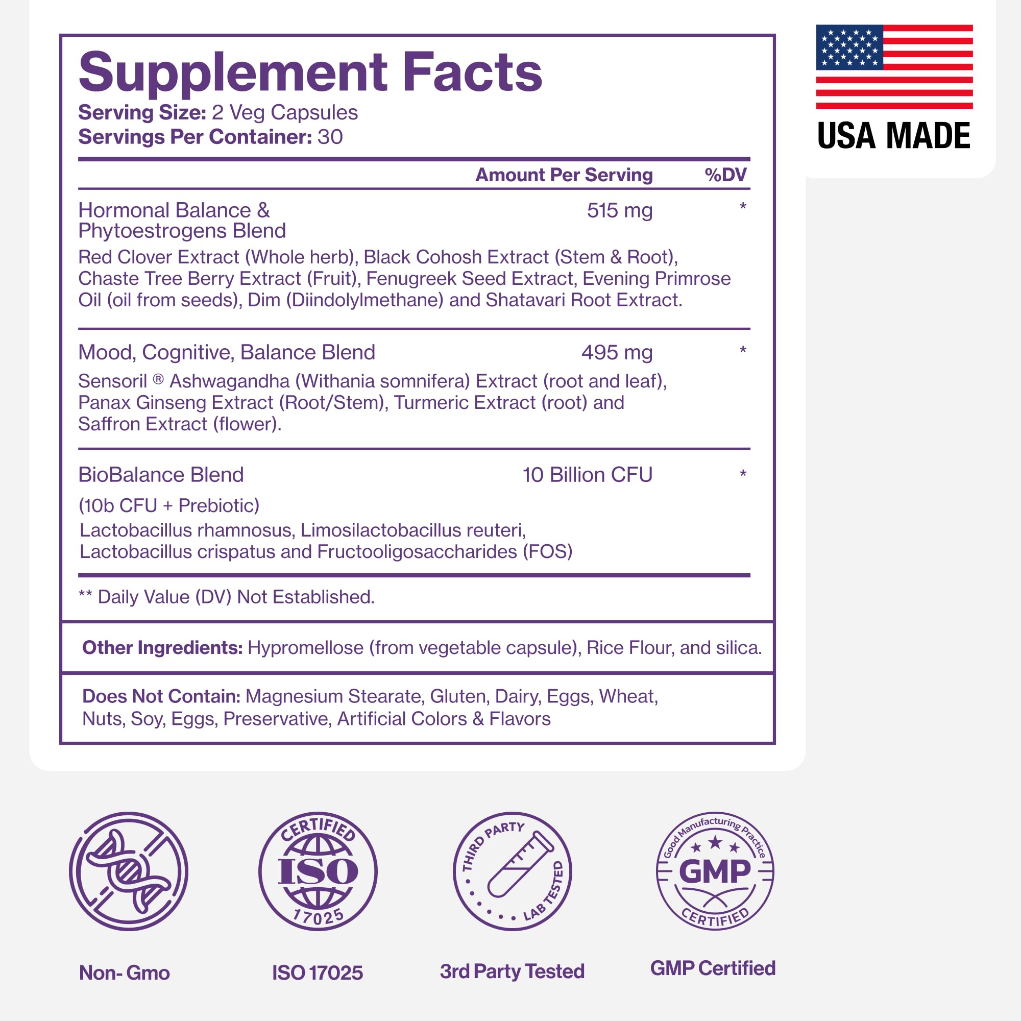 Pure Micronutrients menopause bottle with sensoril ashwagandha highlight for stress support.