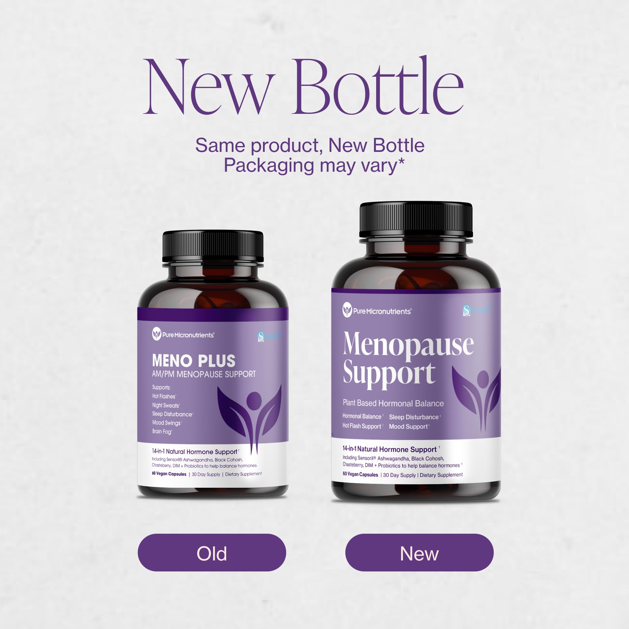 Pure Micronutrients menopause bottle with glass of water for nightly use.