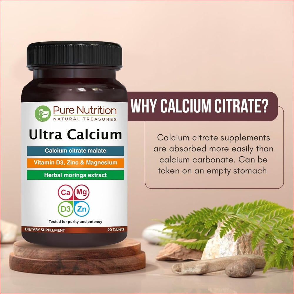 Pure Nutrition Natural Treasures Ultra Calcium bottle label with 1000 mg calcium per tablet