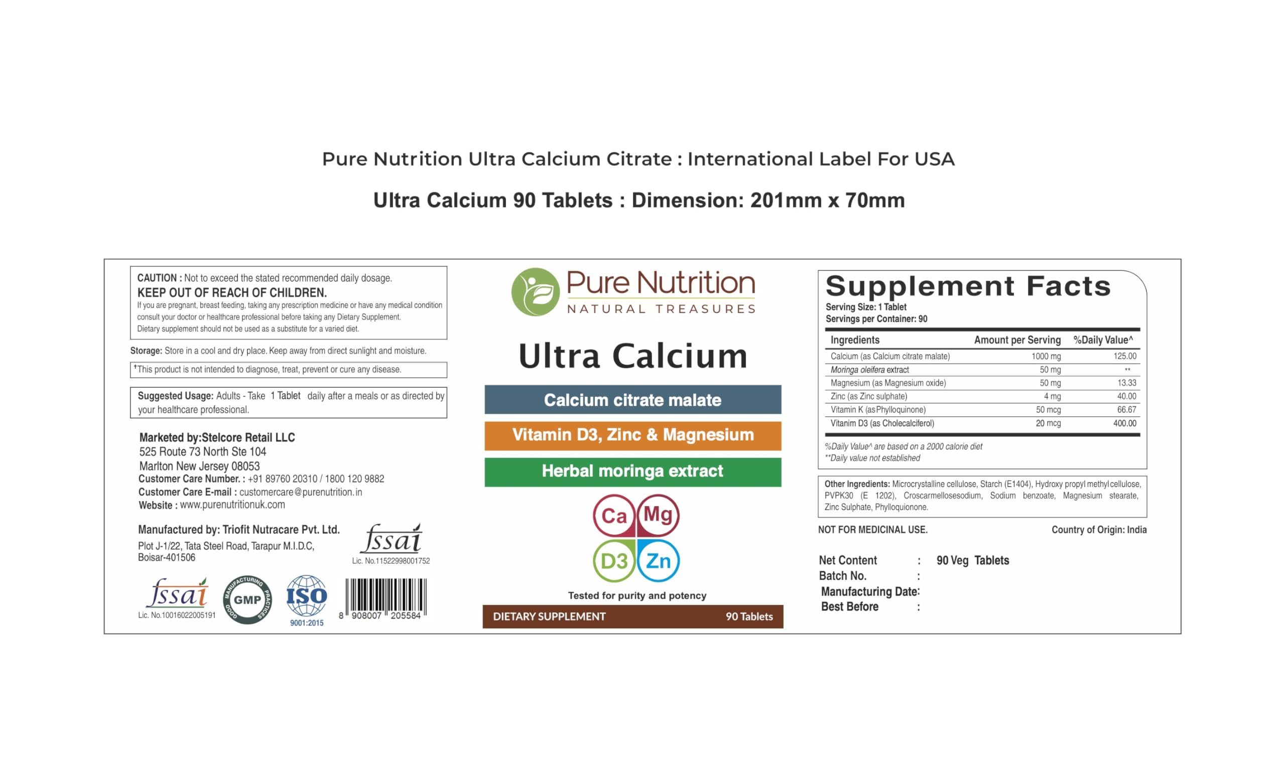 Pure Nutrition Natural Treasures Ultra Calcium dissolving tablet shown in water