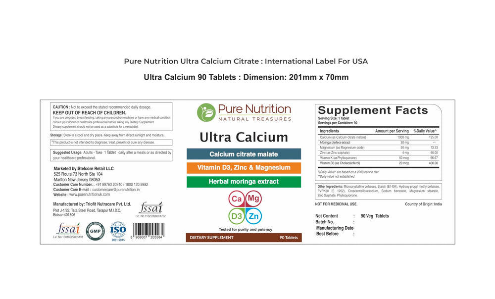 Pure Nutrition Natural Treasures Ultra Calcium dissolving tablet shown in water
