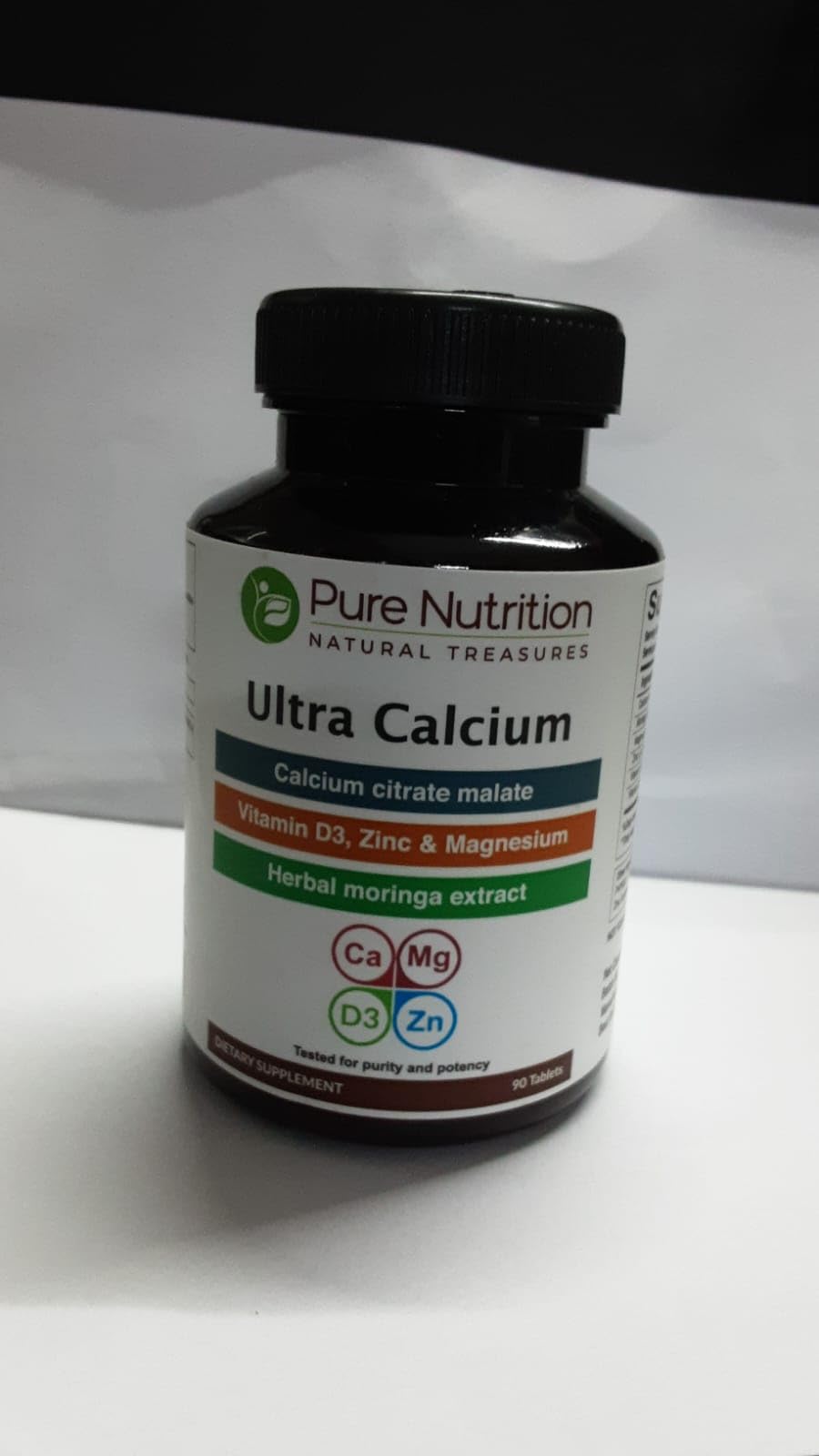 Pure Nutrition Natural Treasures Ultra Calcium packaging highlights Vitamin D3 and K2
