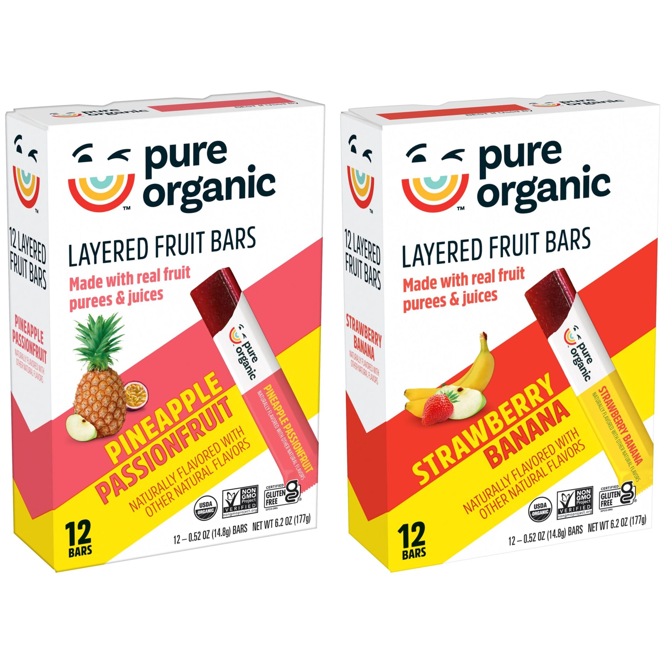 Box of Pure Organic bars containing 24 individually wrapped snacks.