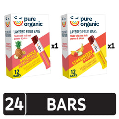 Cross-section of a Pure Organic bar showing stacked fruit layers.