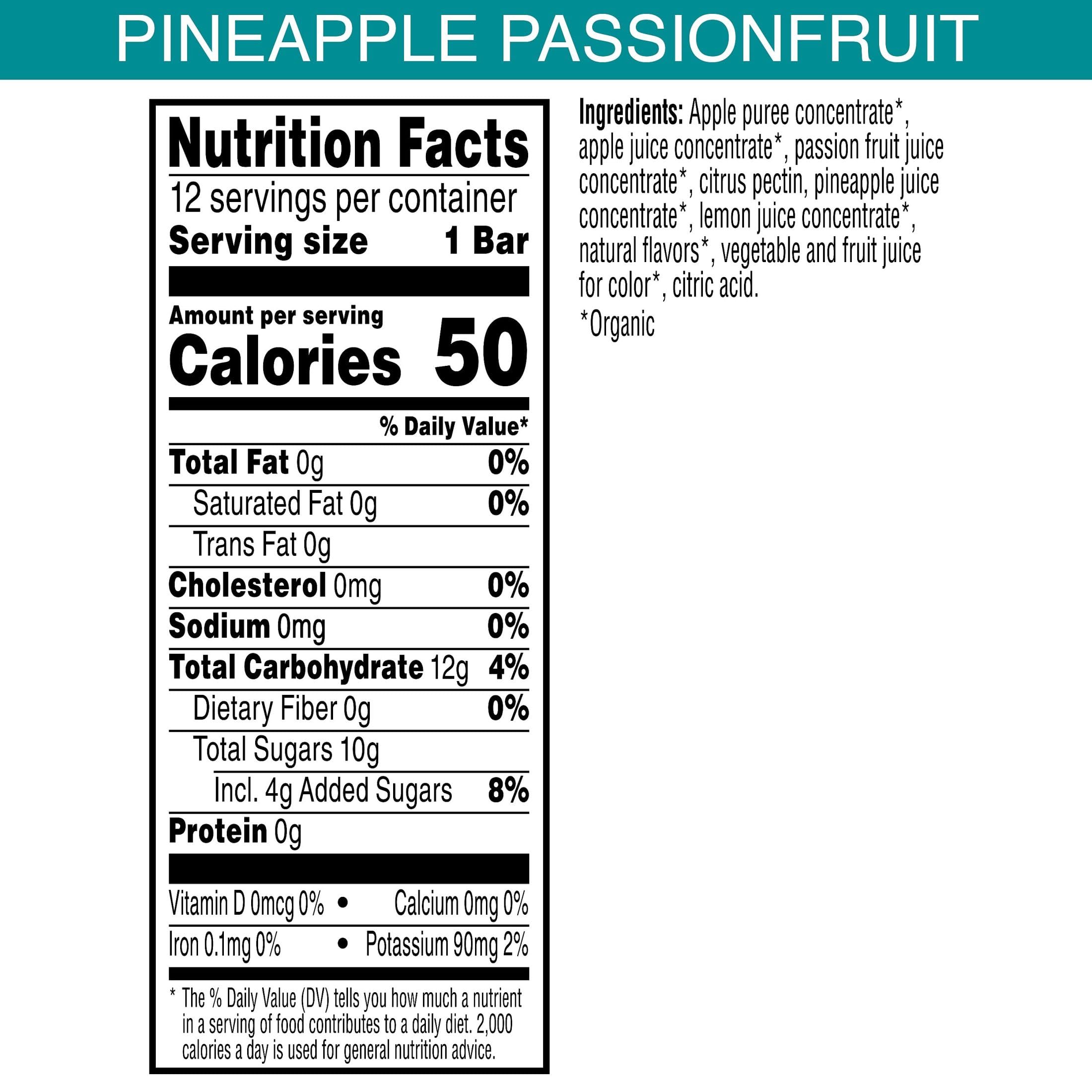 Pure Organic layered bars ingredients close-up highlight real fruit purees and natural flavors.