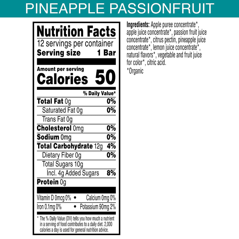 Pure Organic layered bars ingredients close-up highlight real fruit purees and natural flavors.
