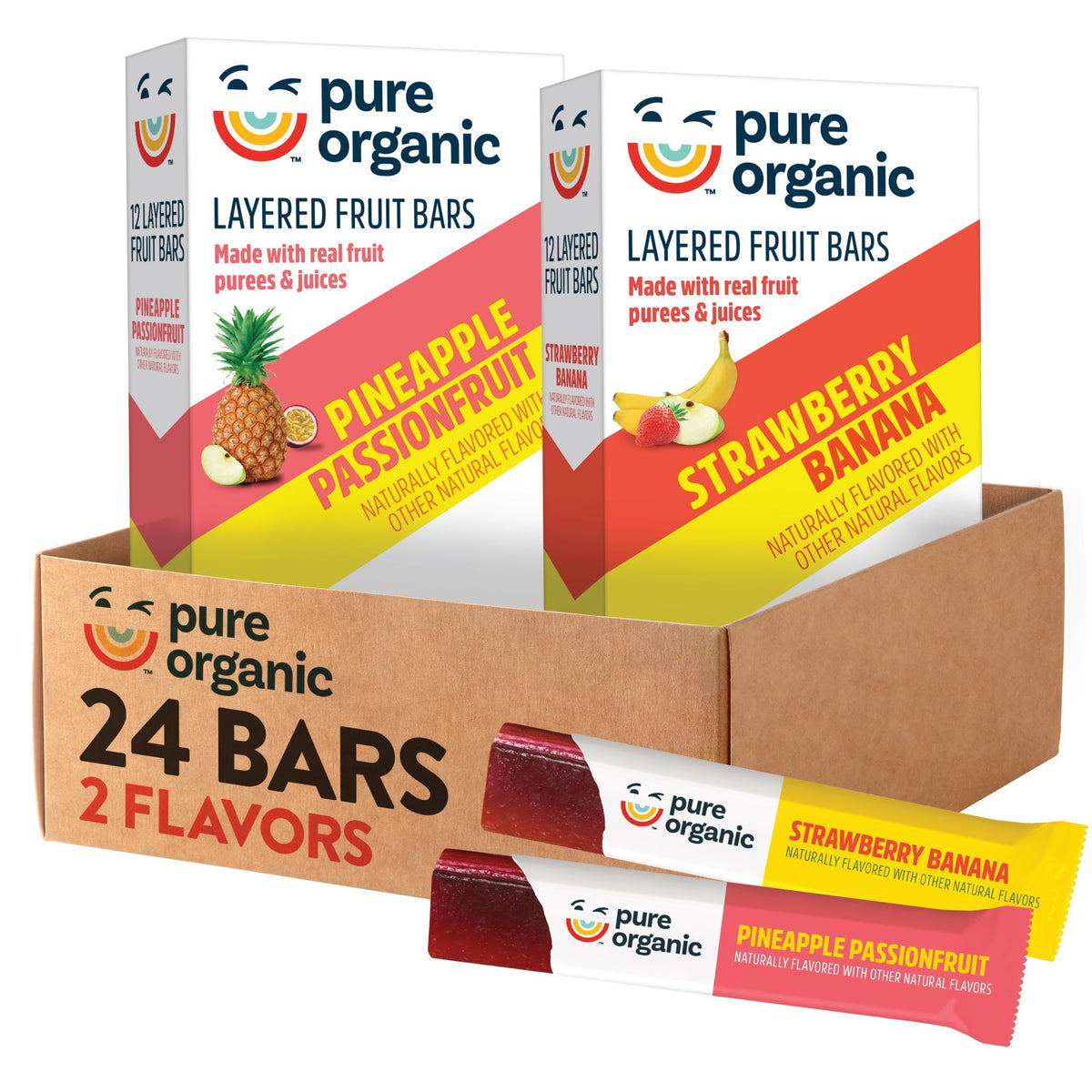 Pure Organic layered fruit bars variety pack for on-the-go snacking.