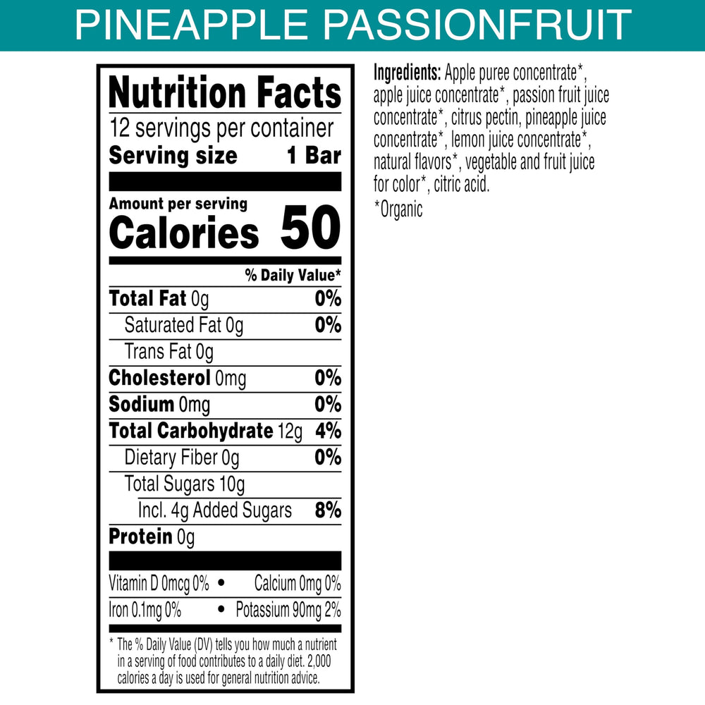 Pure Organic bar open to reveal layered fruit sections, vibrant colors