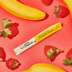 Pure Organic Strawberry Banana layered bars on-the-go for a quick bite