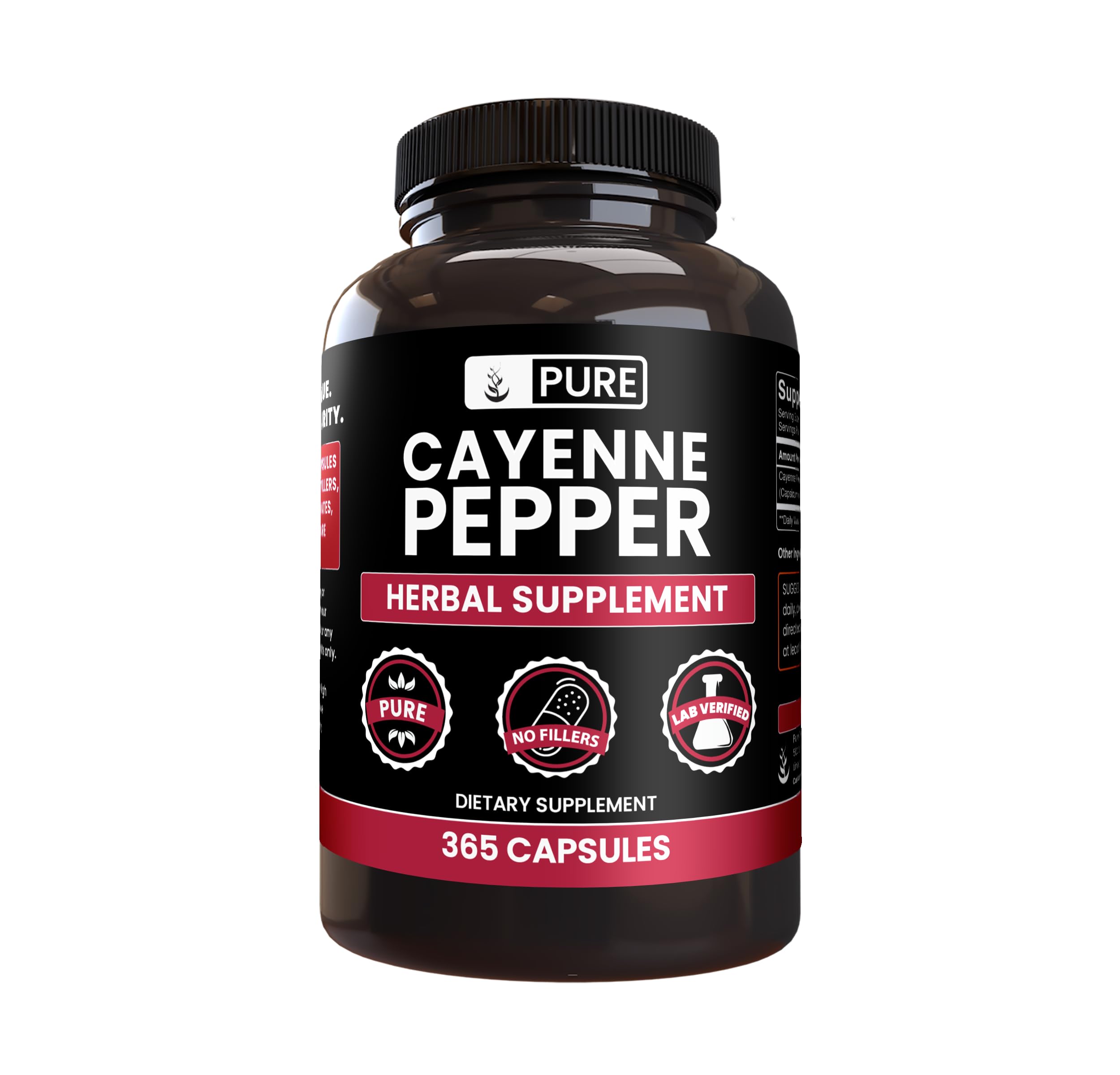 Pure Original Ingredients Cayenne Pepper capsules in bottle front for pure daily use