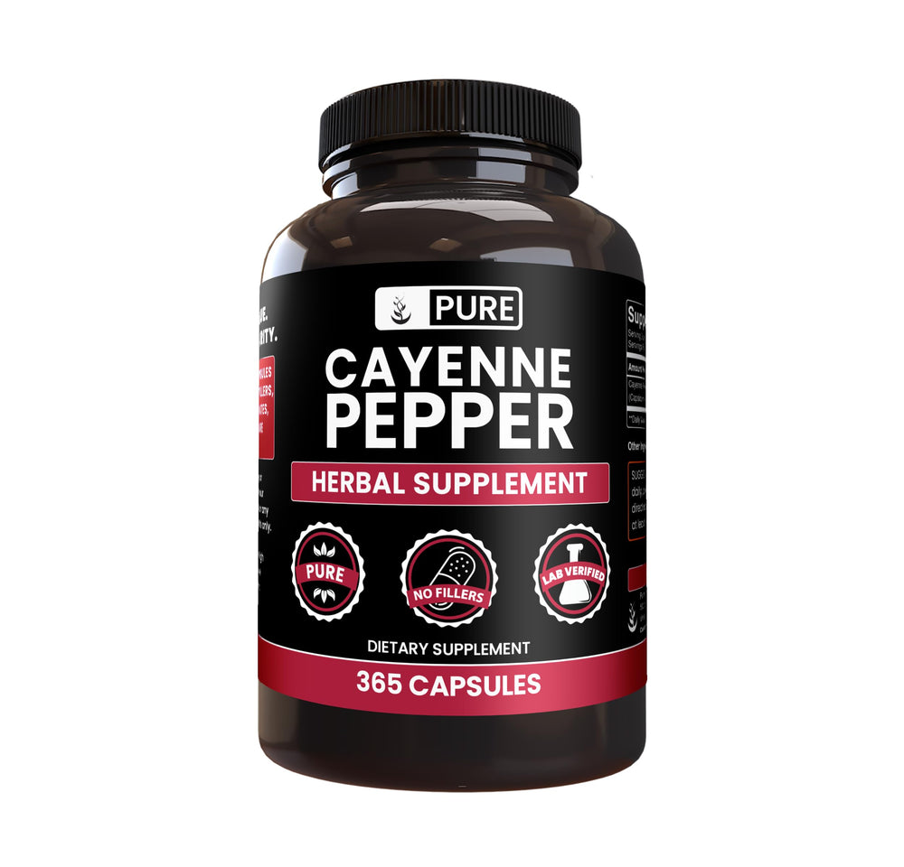 Pure Original Ingredients Cayenne Pepper capsules in bottle front for pure daily use