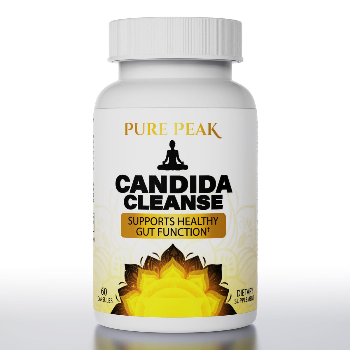 Pure Peak Candida Cleanse bottle front view suggests gut balance support.