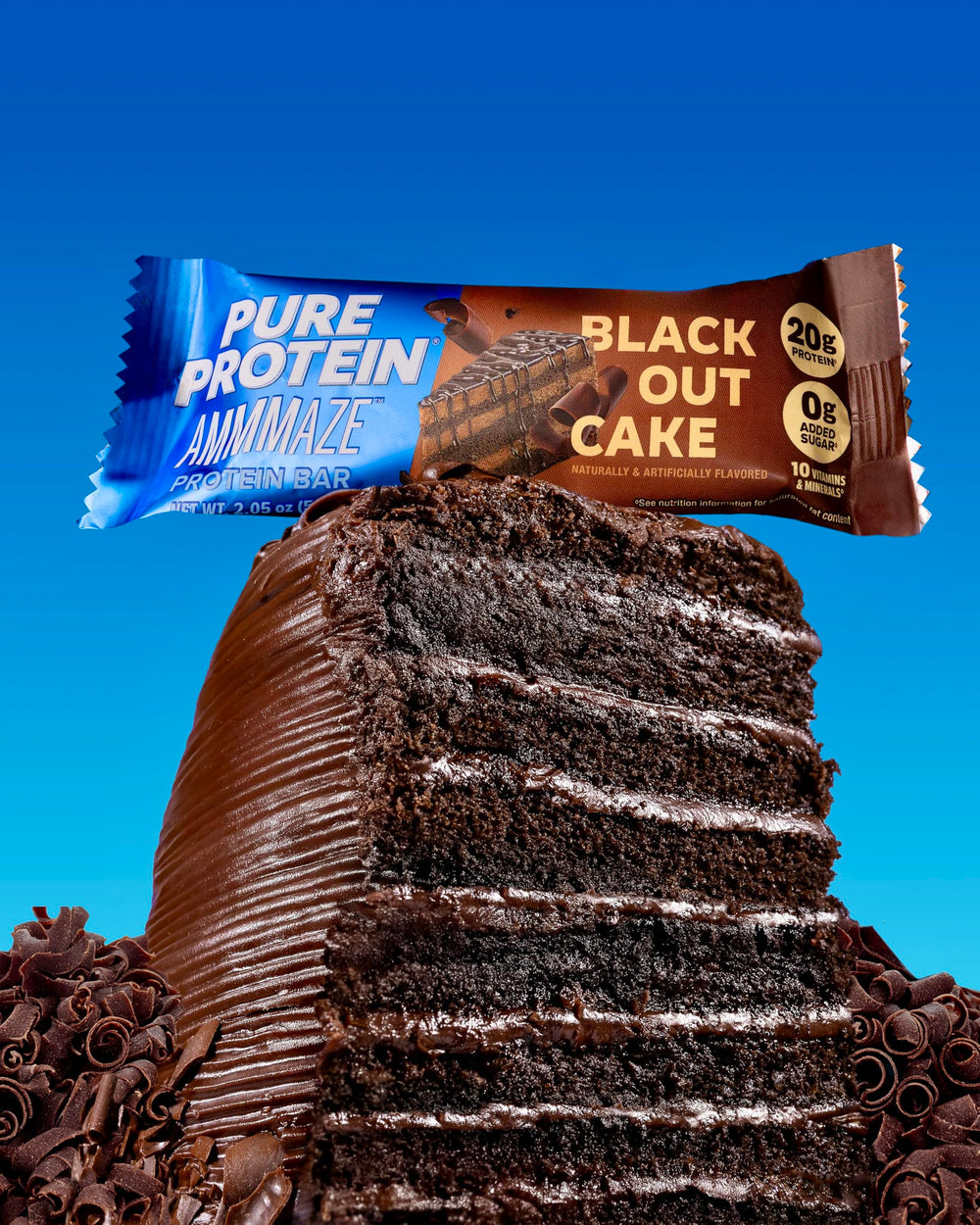 Pure Protein AMMMAZE Blackout Cake Bar portable packaging ready for gym bag