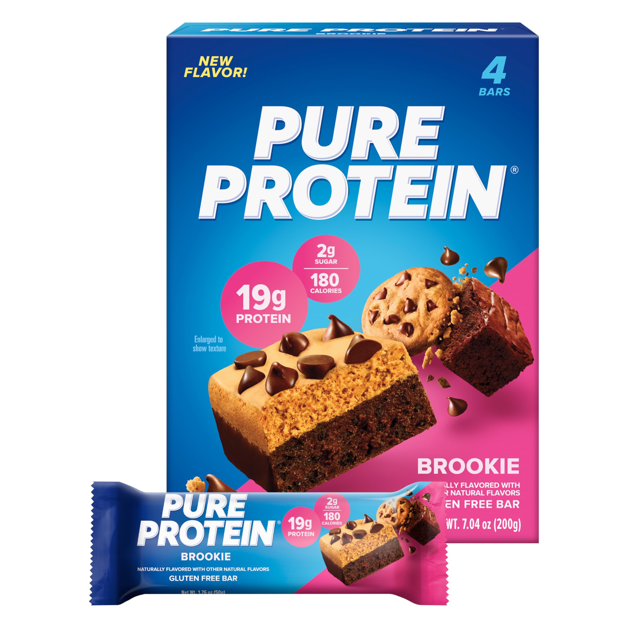 Pure Protein Brookie Bar box display highlighting a high-protein on-the-go snack.