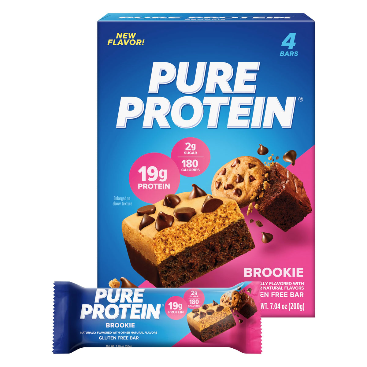 Pure Protein Brookie Bar box display highlighting a high-protein on-the-go snack.