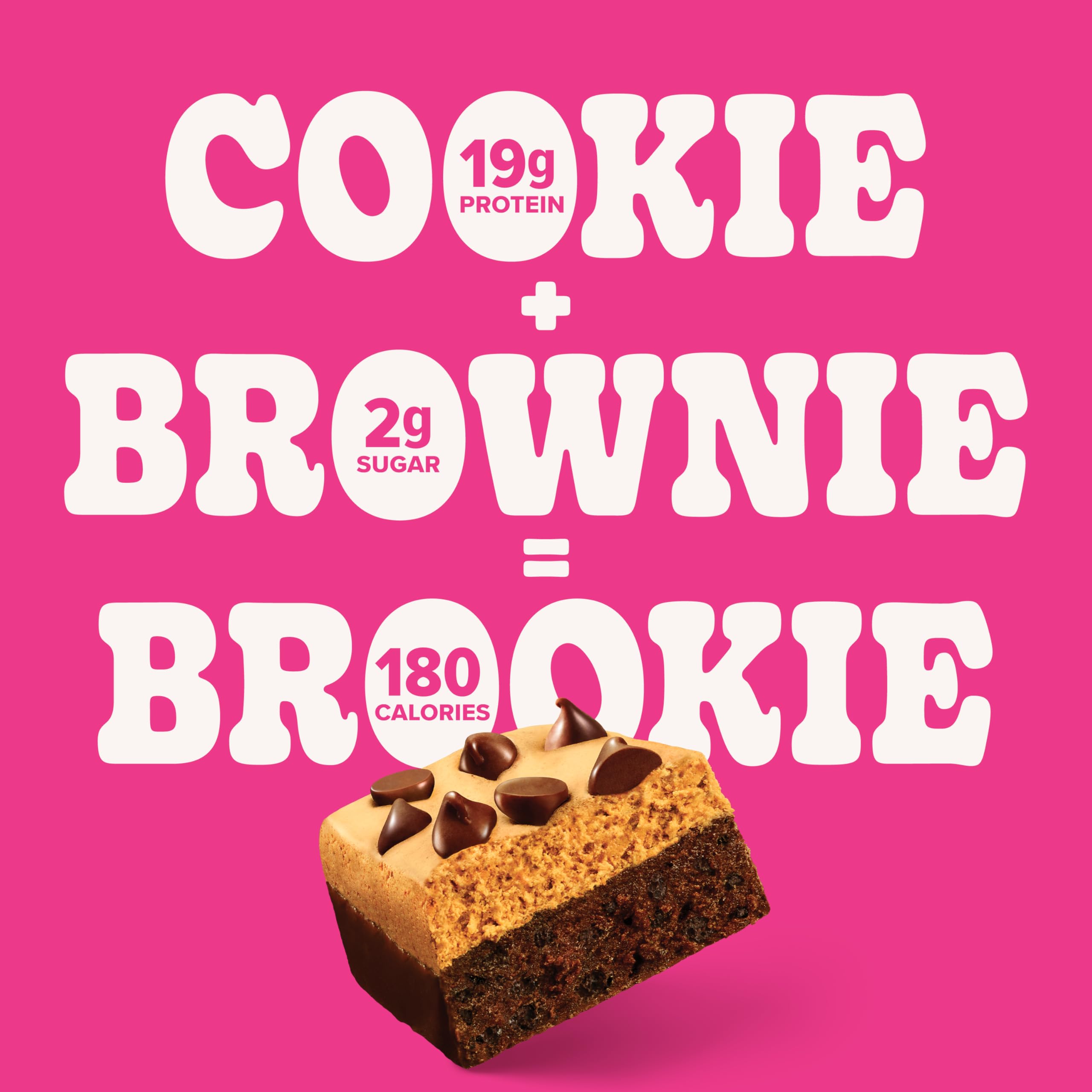 Pure Protein Brookie Bar close-up shows chocolate chips and brownie flavor.