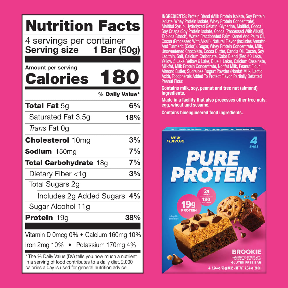 Pure Protein Brookie Bar pre-workout energy boost close-up.