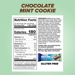 Pure Protein bar close-up highlighting mint chocolate flavor and texture
