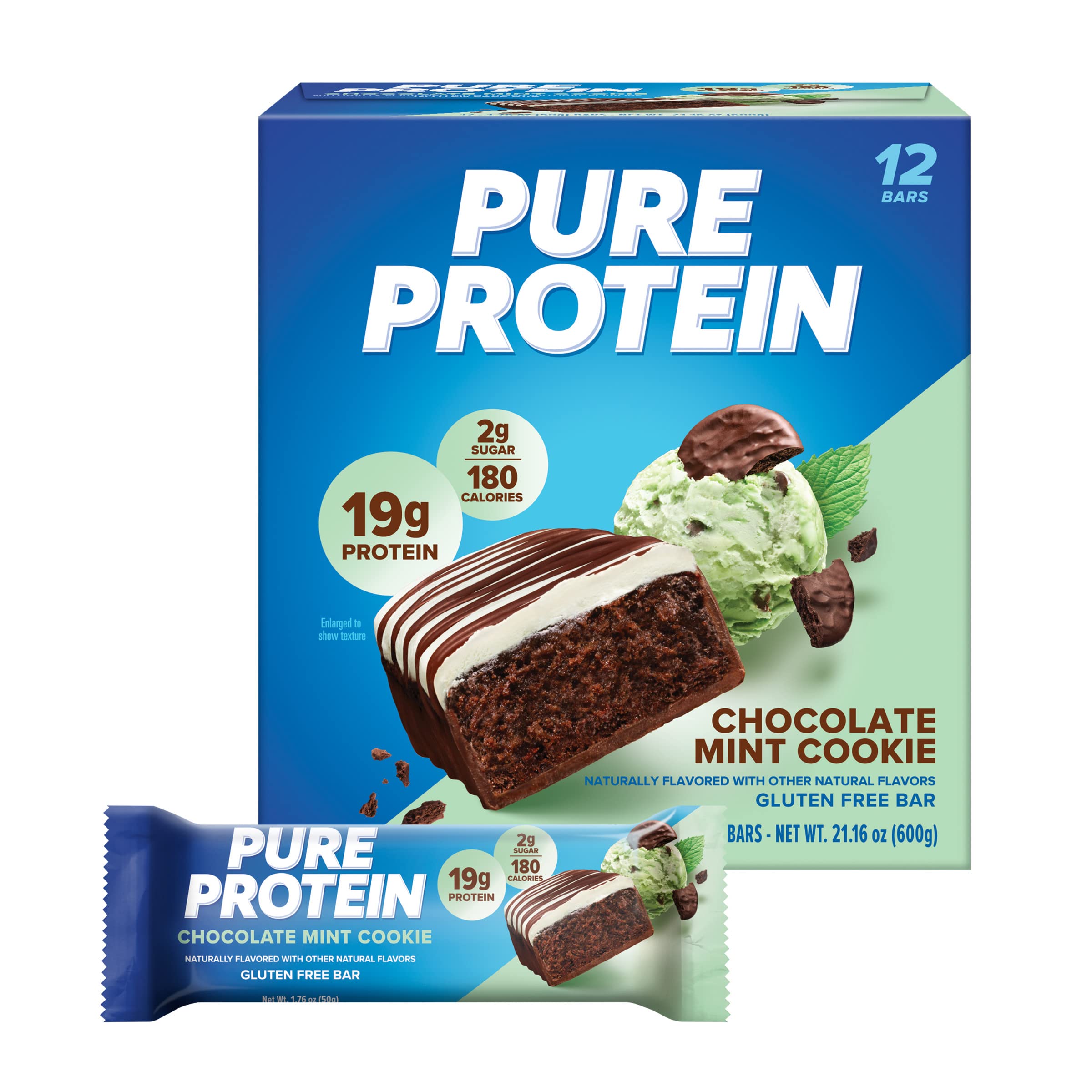 Pure Protein Chocolate Mint Cookie bar packaging illustration for on-the-go fuel