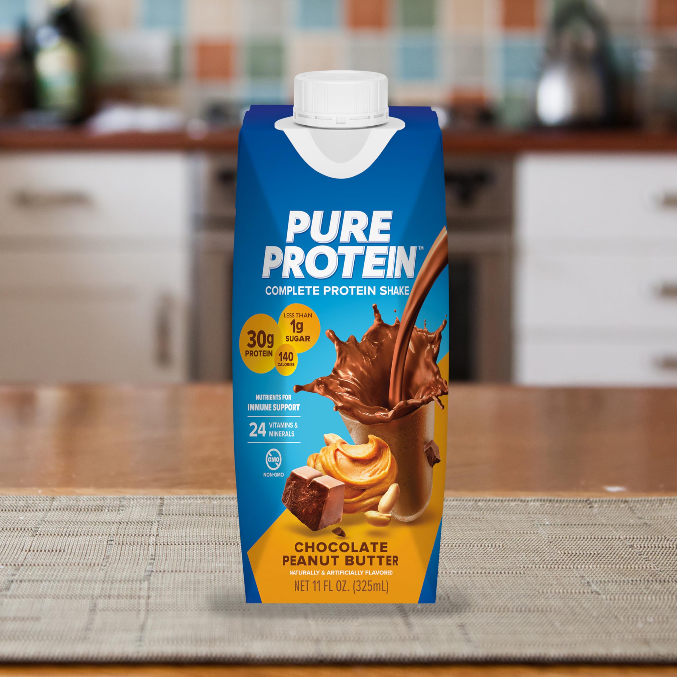 Pure Protein Chocolate Peanut Butter glass serve illustrating post-workout refuel option.