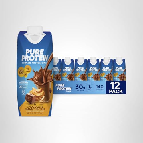 Pure Protein Chocolate Peanut Butter packaging in 12-pack carton for bulk purchase.