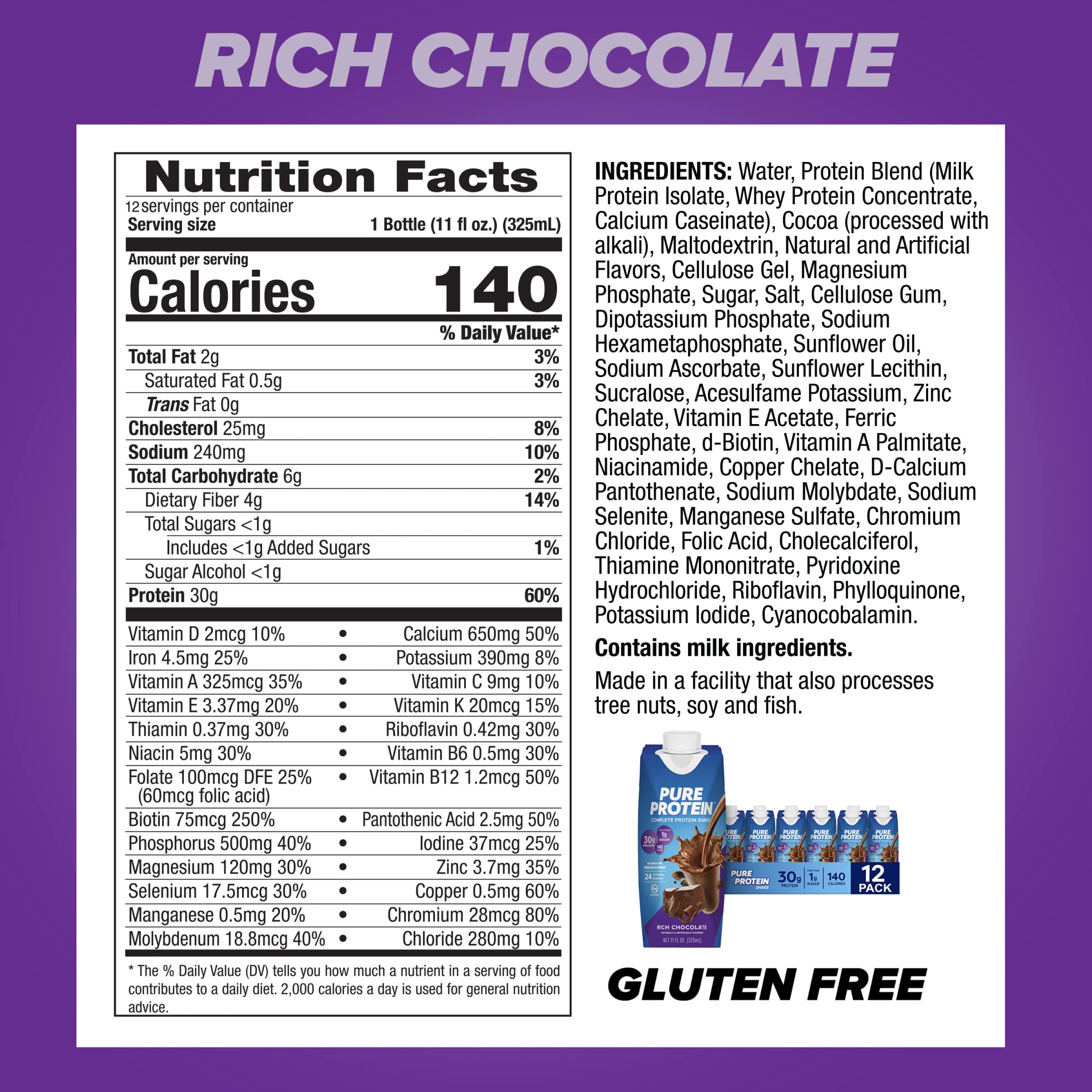 Glass of Pure Protein Chocolate Shake showing creamy texture for workouts