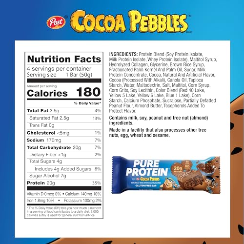 Wrappered Pure Protein Cocoa PEBBLES bars for travel and daily use