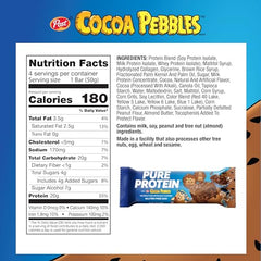 Wrappered Pure Protein Cocoa PEBBLES bars for travel and daily use