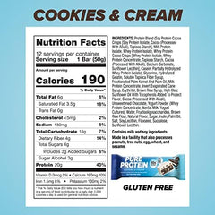 Pure Protein Cookies And Cream nutrition panel highlights 20g protein per bar