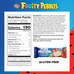 Pure Protein Fruity PEBBLES Bar closeup shows cereal-milk texture and satisfying crunch.