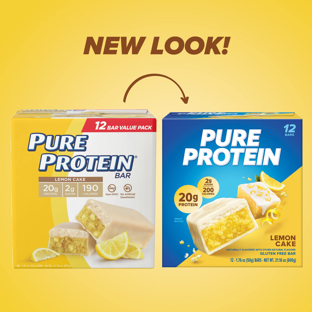 Pure Protein Lemon Cake Bar closeup, highlights zesty lemon flavor and texture.