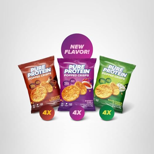 Pure Protein Popped Crisps convenient 12-pack for on-the-go snacking.
