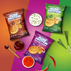 Pure Protein Popped Crisps Variety Pack front view shows three flavors.
