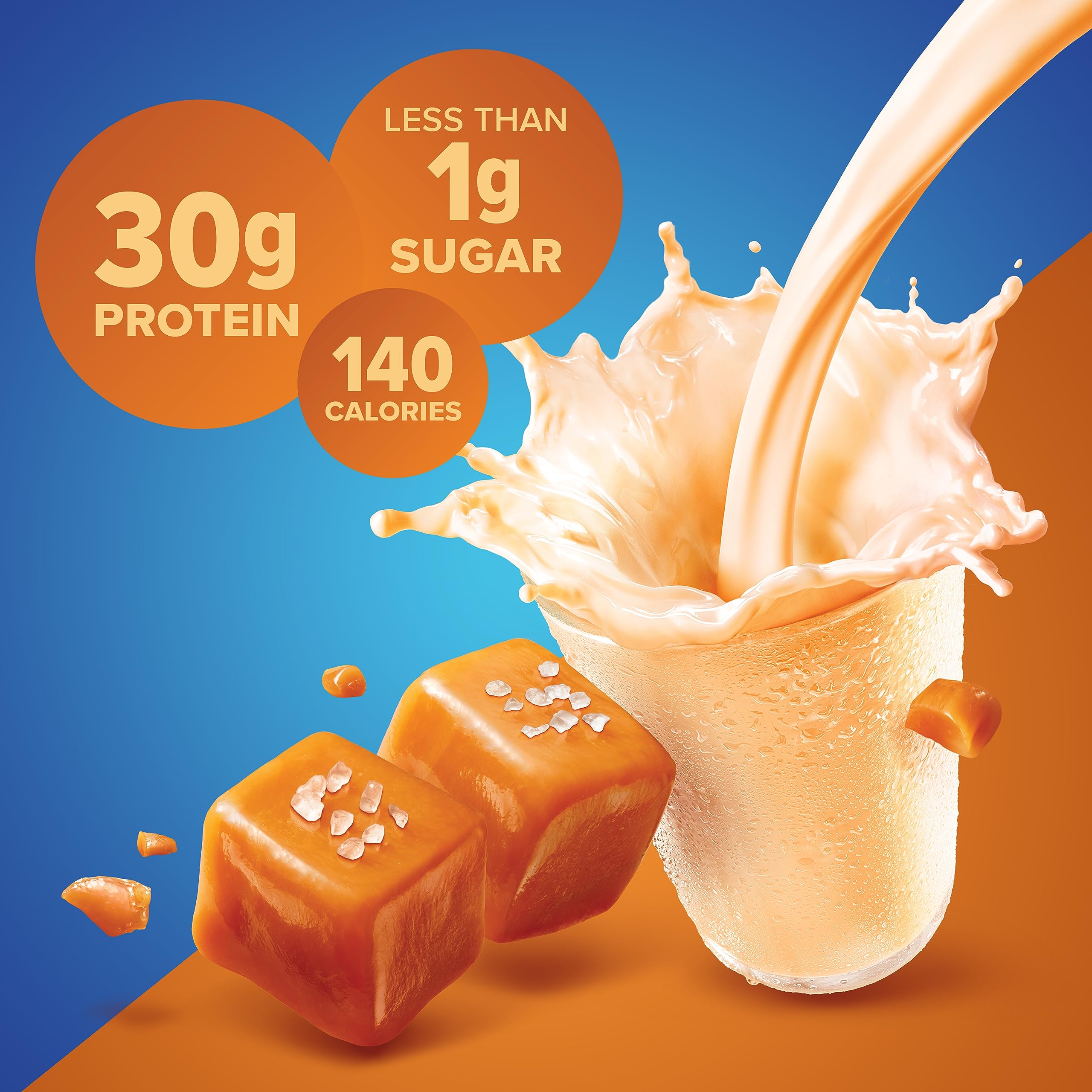 Pure Protein Salted Caramel Shake glass reveals creamy texture