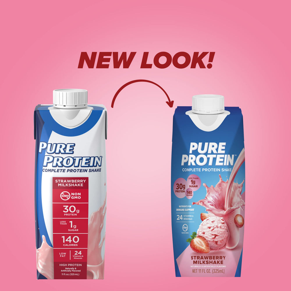 Milk Protein Isolate noted on Pure Protein Strawberry Shake label.