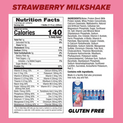 Nutrition label of Pure Protein Strawberry Shake highlighting vitamins and zinc.