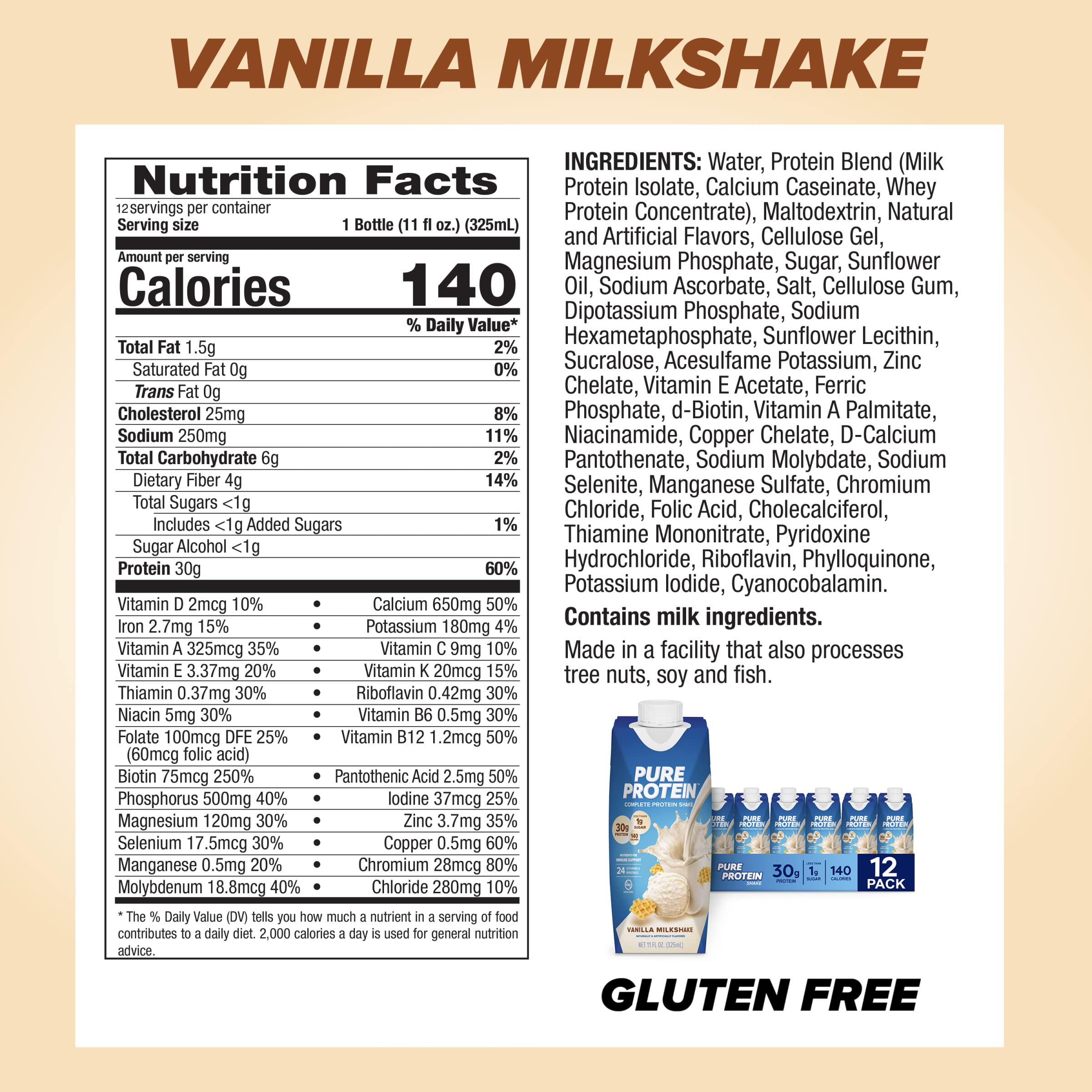 Pure Protein Vanilla Shake pour highlights quick post-workout protein option.