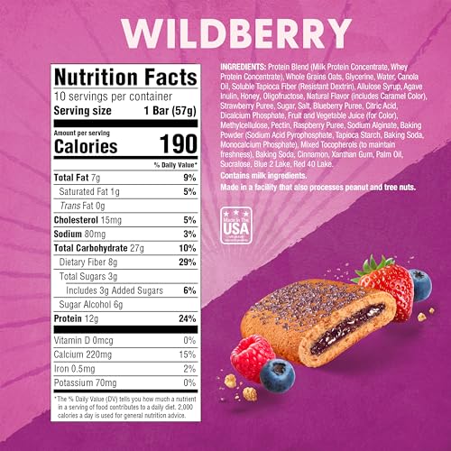 Pure Protein Wildberry Soft Baked Bar cross-section reveals fruity center for a quick snack.