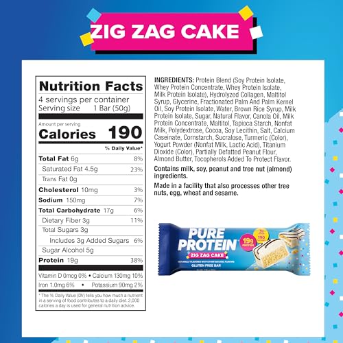 Close-up of Pure Protein Zig Zag Cake Bar with fudge drizzle and vanilla core.