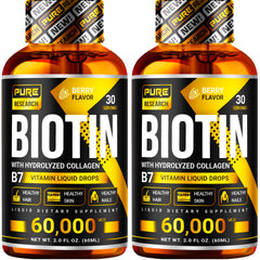 PURE RESEARCH Biotin & Collagen Drops bottle highlights high potency for hair and nails.