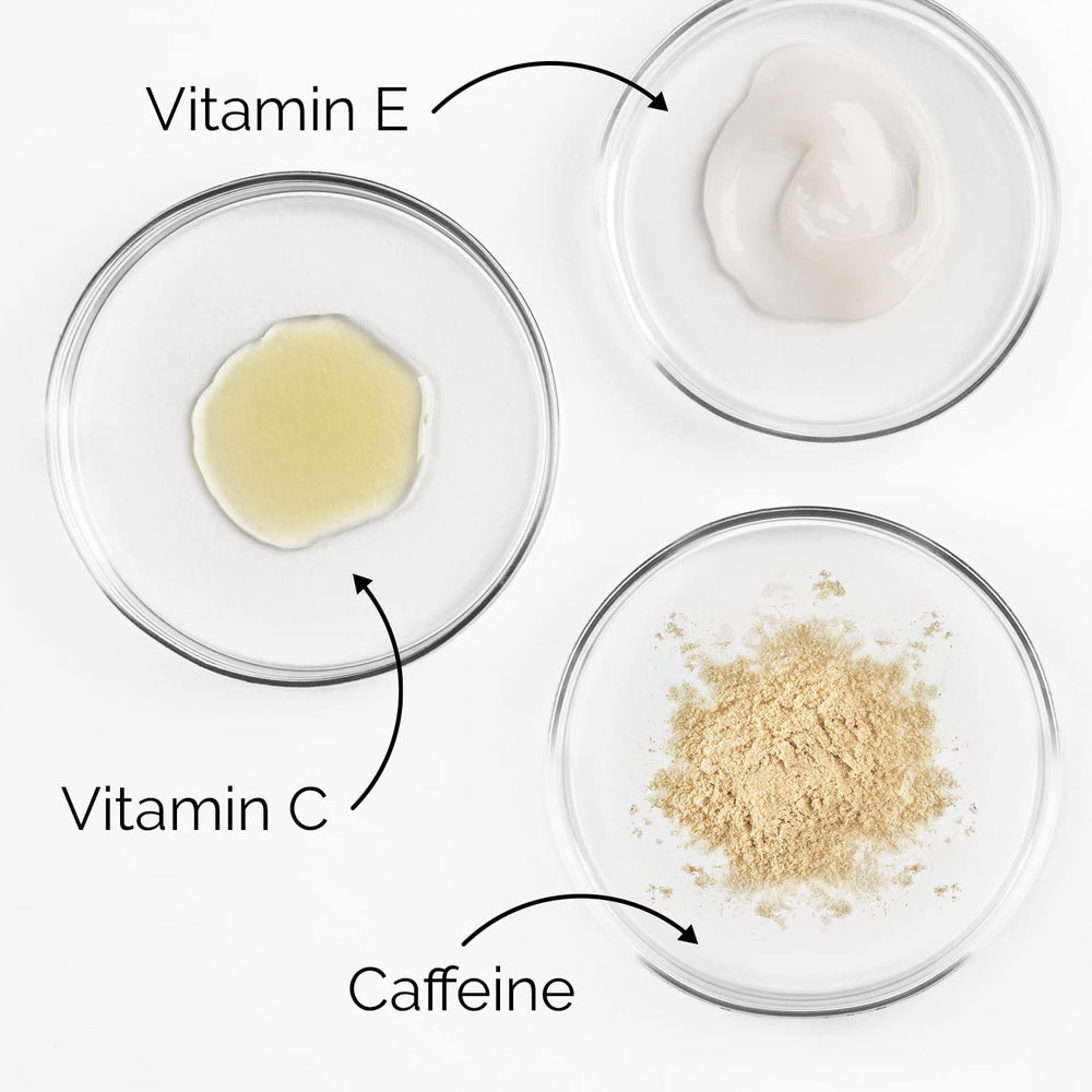 Pure Research caffeine eye cream texture shown as light and non-sticky.