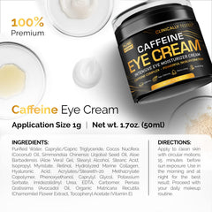 Pure Research caffeine eye cream applied under-eye for hydration.