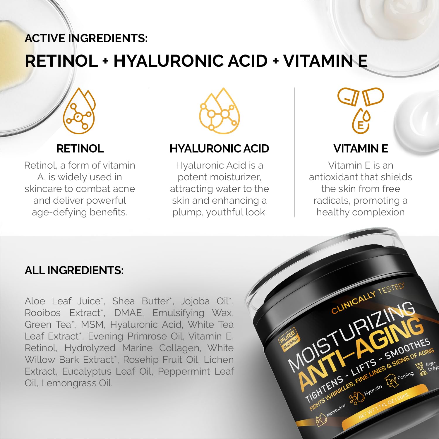 Pure Research cream being applied shows smooth texture and instant moisturizing feel for dry skin.