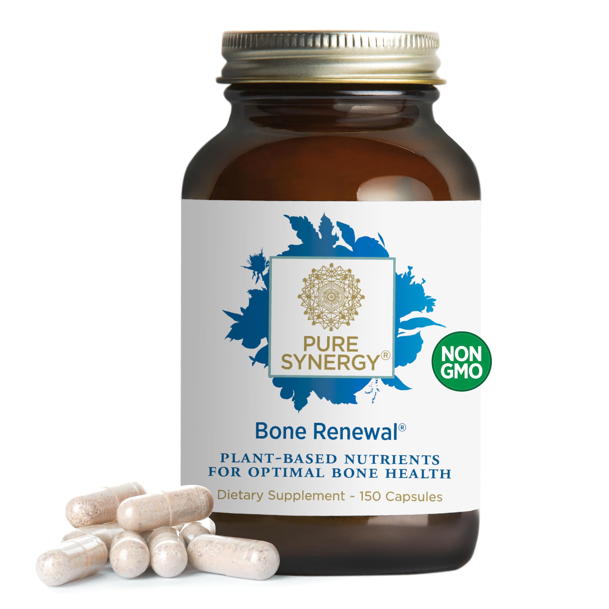 PURE SYNERGY Bone Renewal bottle front showing comprehensive calcium support for daily bone health